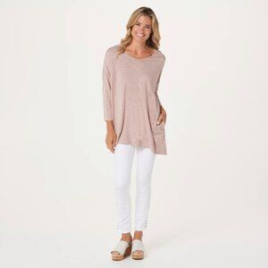 Logo by Lori Goldstein Size Large Tunic Blouse Top Light Pink Pockets Casual